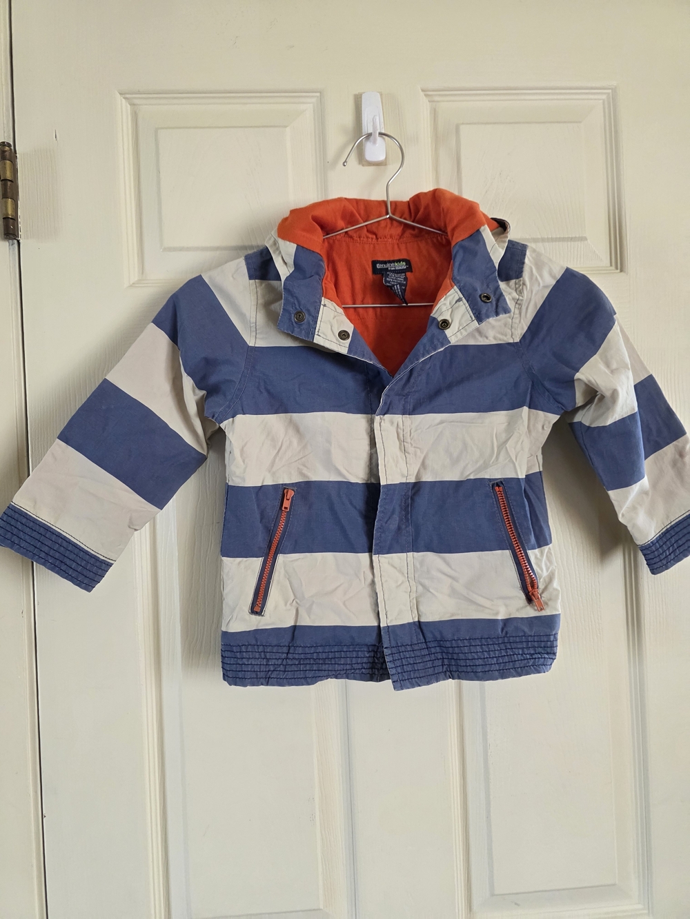 OshKosh B'gosh Blue & White Striped Hooded Jacket with Orange Lining